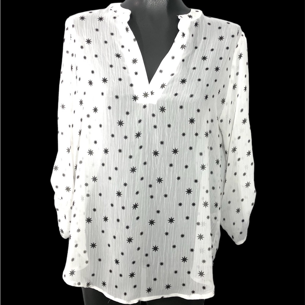 Alpha Amour Sheer Flowing White with Black Stars Tunic 1X